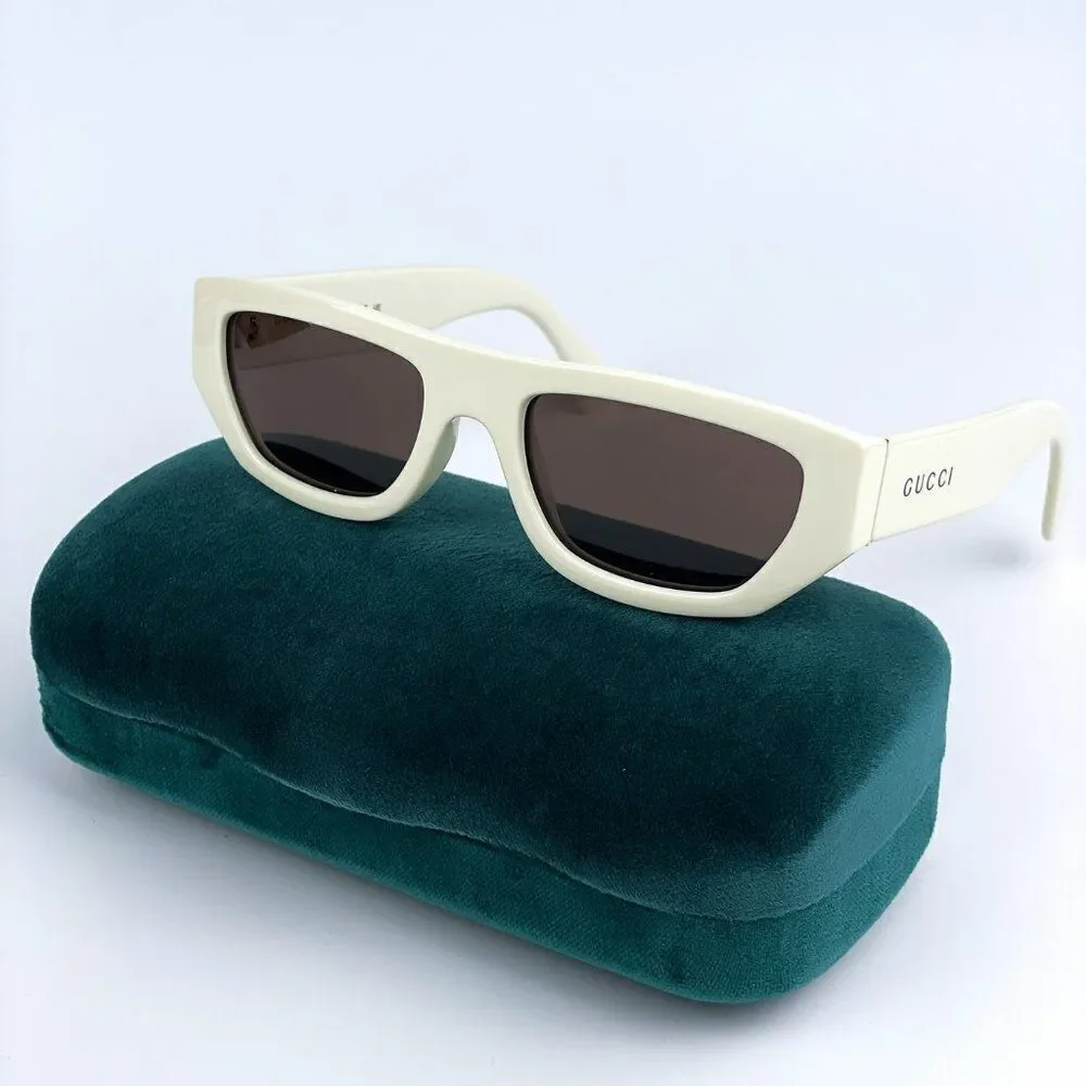 NEW Gucci GG1134S 003 Ivory White Brown Rectangle Unisex Sunglasses